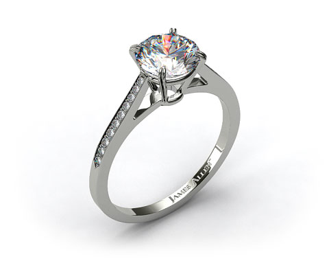 18k White Gold Double Claw Prong 0.16ct Pave Set Diamond Engagement Ring